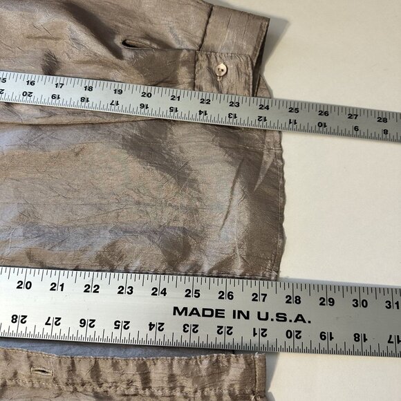 Vtg Womens Champagne Blouse Paris Station Metallic Silver Button Up Shirt Large - Picture 7 of 7